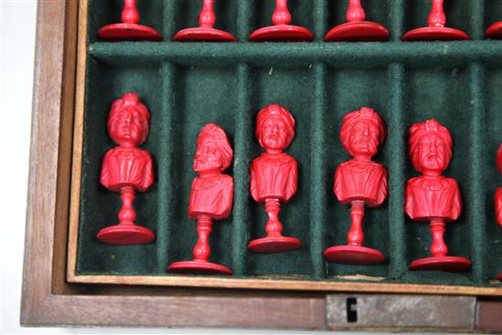 An 18th century French carved ivory Dieppe figural chess set,